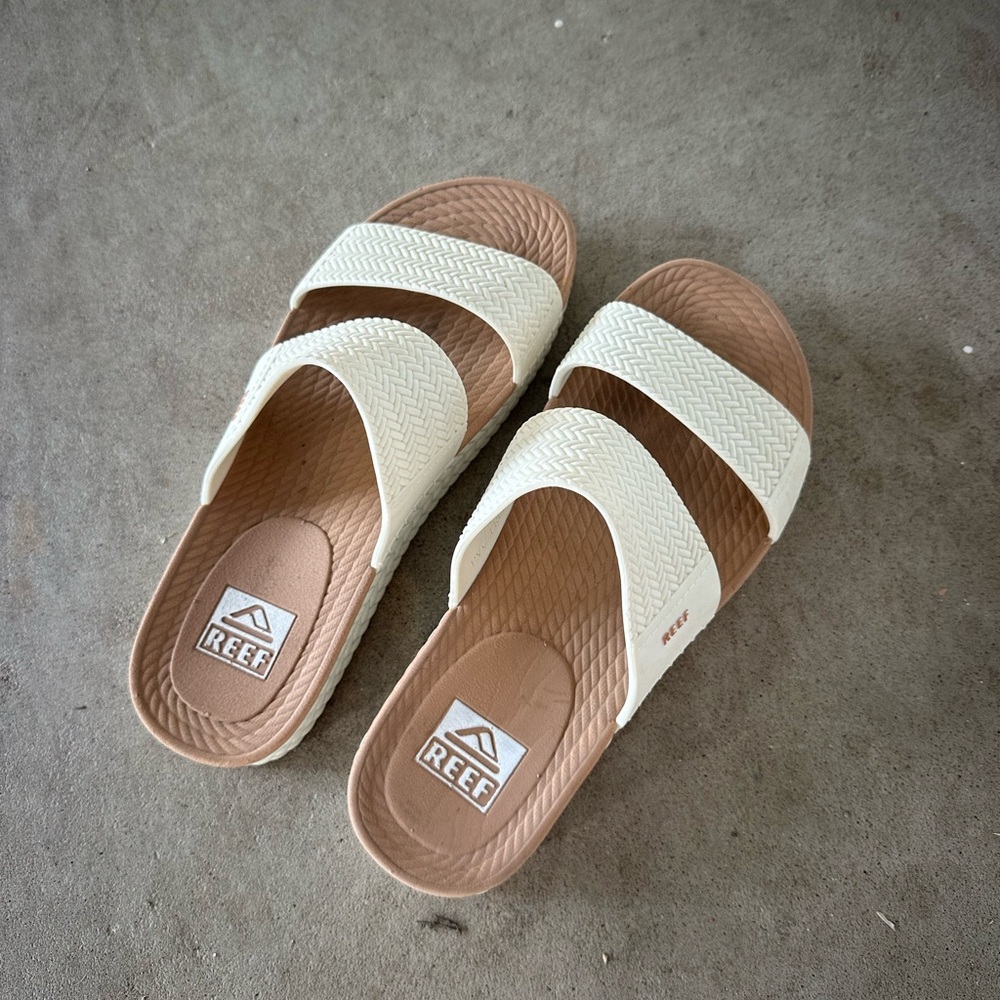 Reef Cream and Brown Slide Sandals